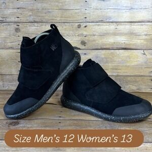 World Boots Lees True Black Spec Suede Velcro Mid Top Sneakers Mens 12 Womens 13